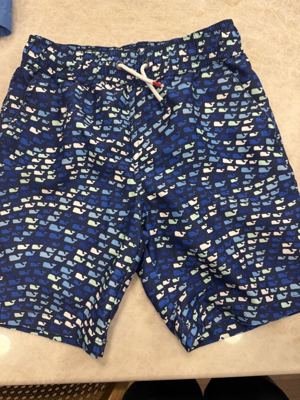 Vineyard Vines Kids Navy Blue Whale Print Swim Trunks